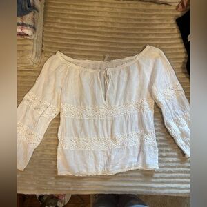 Eze Sur Mer Cream Lace Boho Off-Shoulder Blouse